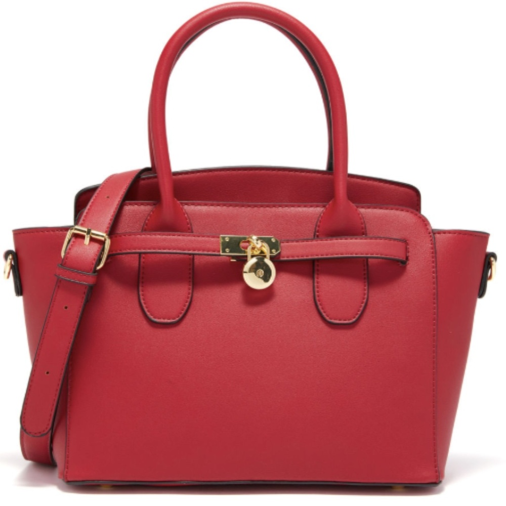 beautiful red handbag with gold locket, casa zeta-jones, new condition